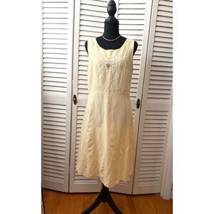 Vintage 90s Yellow Sleeveless A Line Jennifer Eden Dress Daisy Embroidery  Sz10